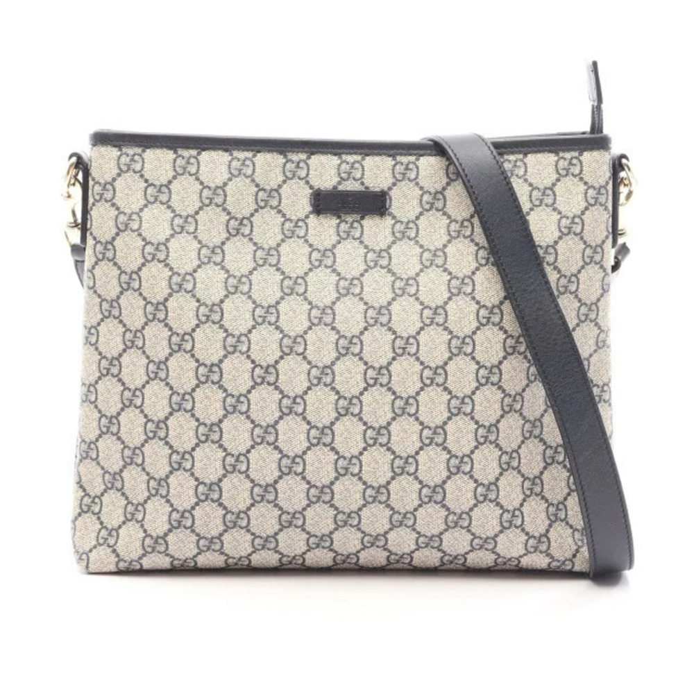 Gucci GG Supreme Shoulder Bag Canvas Leather Ivory White Navy Blue